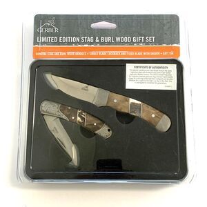 2 pc Gerber 2010 Limited Edition Pocket Knife Set Stag & Burl Wood